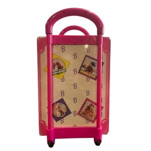 1997 Vintage Mattel Barbie Pink Carrying Case w/wheels & international stickers